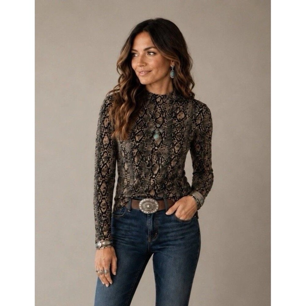 Liverpool Los Angeles XL Snake Print Knit Top Mock Neck Long Sleeve Stretch